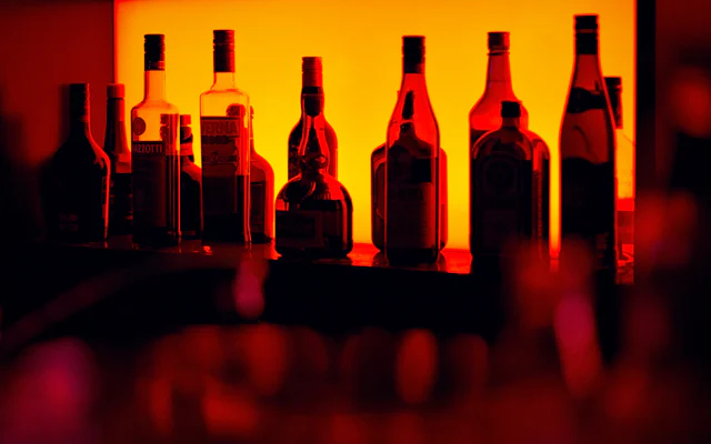 Bottles behind a bar